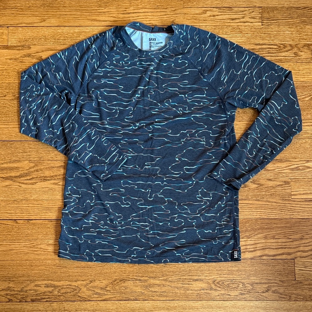 New SAXX Men's Blue Sleep Shirt medium roast master mid weight